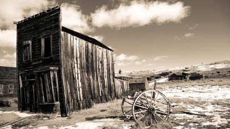 ghost town of bodie in california - desert, town, houses, monochrome, abandoned