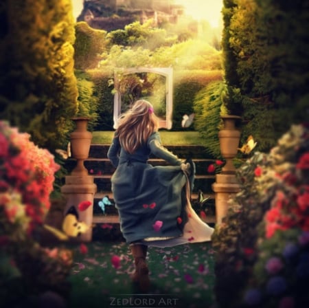 The Secret Garden - garden, lady, fantasy, abstract