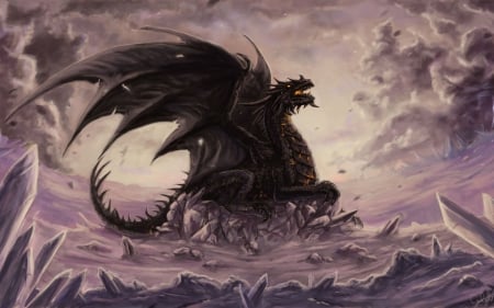 Dragon - purple, art, pink, wings, dragon, fantasy