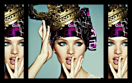 Candice Swanepoel - woman, girl, collage, crown, model, face, purple, pink, blue, by cehenot, golden, candice swanepoel