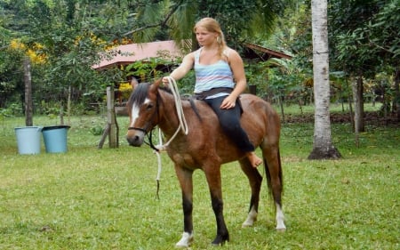 Bareback Rider - style, girls, westerns, women, ranch, cowgirls, outdoors, horses, fun, female, trees