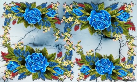 BLUE ROSES AND LIGHTNING - creation, lightning, roses, blue