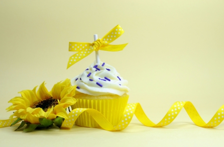 â™¥Baby Cupcakeâ™¥ - sunflower, cupcake, bow, yellow, baby, ribbon