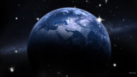 Earth and Stars - space, planets, world, blue, earth, stars, sky