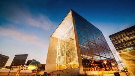 modern buildings in golden light - gold, architecture, modern, light