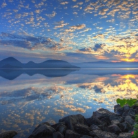 sunrise on beautiful lake toya in hokkaido japan