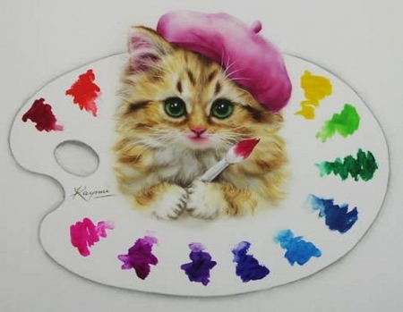 ..Kitten Artist.. - pretty, creative pre-made, paintings, weird things people wear, colors, lovely, kittens, cute, cats, adorable, love four seasons, artists, draw and paint, animals