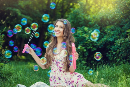 Enjoying Life - bubbles, blowing, lady, model