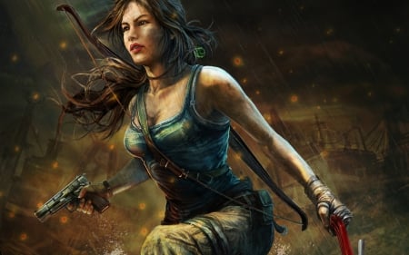 Lara Croft - game, fantasy, woman, Tomb Raider, gun, girl, Lara Croft, art