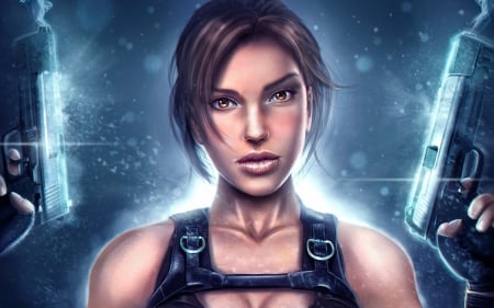 Lara Croft - woman, tomb raider, art, girl, game, blue, lara croft, fantasy