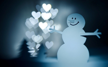 hearts lights - snowman, art, lights, heart