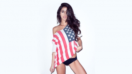 Ashley Sky - beauty, brunette, flag, model