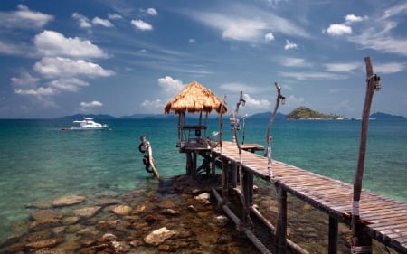 Pier on a Lake - lake, pier, nature, boat