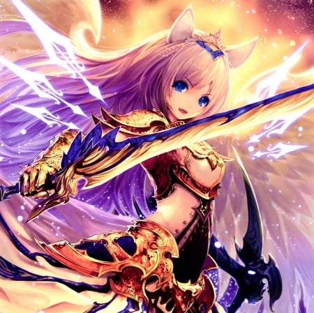 Bahamut - beauty, nice, female, angel, anime girl, armor, blade, pretty, anime, sword, sexy, girl, long hair, lovely, cg, hd, beautiful, weapon, sweet