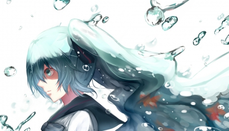 Lost In My Mind - vocaloid, anime, water, bottle miku, ponytails, hatsune miku, fish