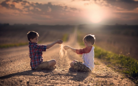 friends - friends, field, sunset, boy