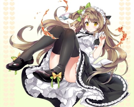 Minami Kotori - anime, minami kotori, love live school idol project, thighhighs, long hair, brown hair, maid