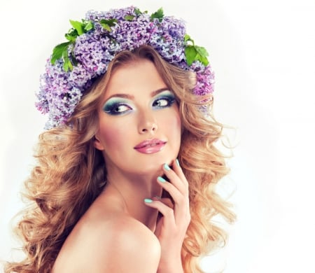 Beauty - flowers, lady, sonyazhuravetc, model, lilacs