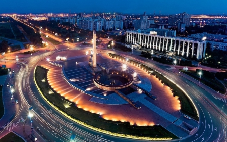 Panoramic view of Moscow - russia, night, cityscape, boulevard, hd, urban, modern, moscow, panoramic, wide-screen, architecture