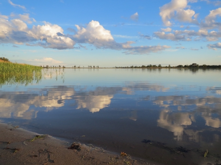 Reflection - nature, sky, reflection, blue, clouds, water