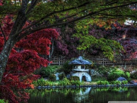 Japanese Lantern - japan, nature, lake, park, lantern, japanese