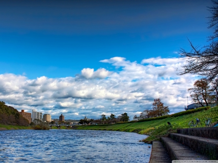 Oto River - okazaki, nature, river, clouds, scenery, oto