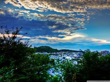 Waiting for the Sunset - nature, japan, town, clouds, city, scenery, japanese, sunset