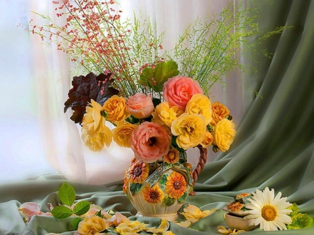 teapot with roses - flowers, teapot, still life, photography