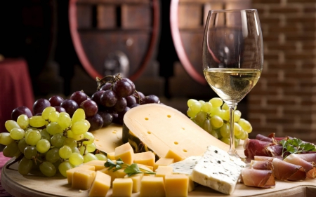 A glass of wine - Grapes, Glass, Cheese, Wine