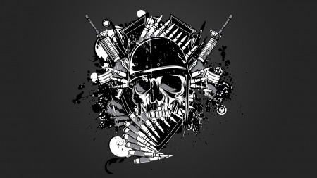 Weaponry Skull - skull, weaponry, vector, grey, collage, graphics