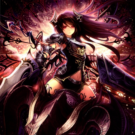 Bahamut - pretty, anime, magic, female, gloomy, long hair, emotional, dark, armor, gloom, hd, weapon, nice, anime girl, realistic, serious, beautiful, girl, beauty, lovely, sweet, darkness, cg, fantasy, sinister, awesome