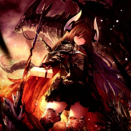 Bahamut - pretty, anime, magic, female, gloomy, long hair, emotional, dark, armor, gloom, hd, weapon, nice, anime girl, realistic, serious, beautiful, girl, beauty, lovely, sweet, darkness, cg, fantasy, sinister, awesome