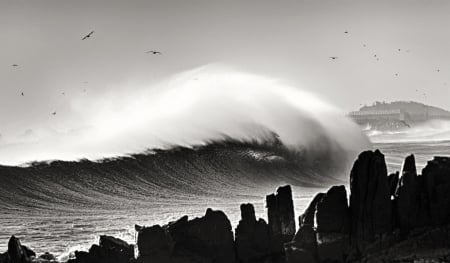 Way of the waves - nature, splendor, landscape, waves, sea, black and white, ocean, way