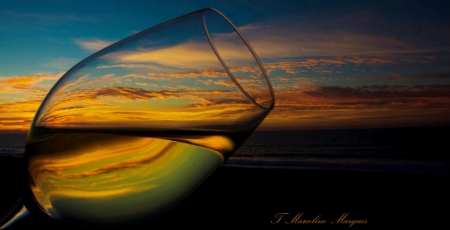 Peaceful Sunset - colorful, sunset, glass, wine