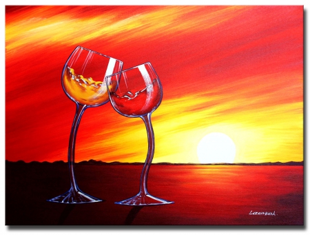 Sunset Lâ™¥VE - love, sunset, glass, wine