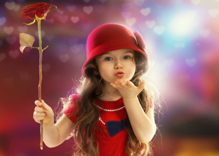 ˚ღ。Adorable˚ღ。 - red, girl, fashion, rose, kiss, litle