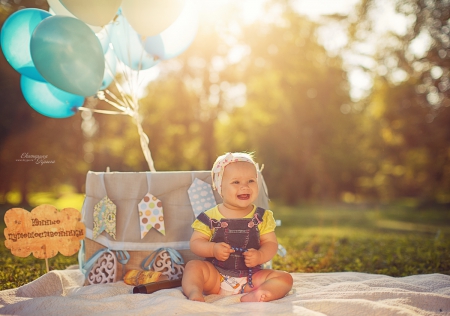 Young travelers - balloons, smile, child, Young travelers