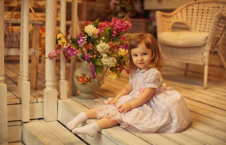 Waiting for spring - girl child, waiting for spring, beauty, vase of flowers