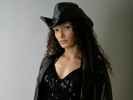 Cowgirl~Anca Dragalina - cowgirl, black, hat, anca dragalina, brunette