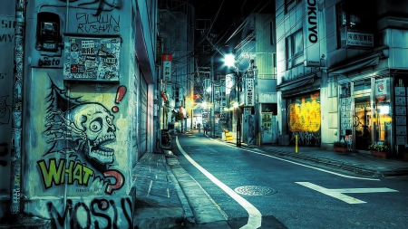 graffiti on a tokyo street at night - street, lights, city, graffiti, night