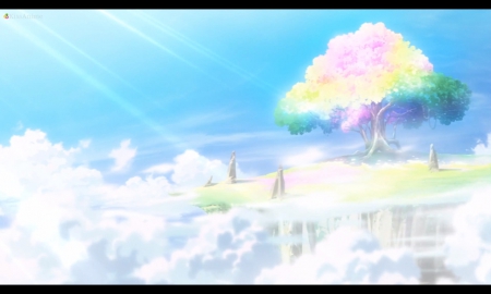 PC: Heart Tree - pretty, anime, multicolor, colour, magic, scenery, landscape, scene, colourful, light, fantasy land, magical, shining, sunray, rainbow, color, nice, sky, sunlight, pland, scenic, lovely, sweet, tree, pretty cure, colorful, fantasy, glowing, precure, multicolour, cloud, shine