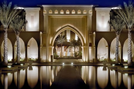 The Palace - fountain, palms, water, hotel, resort, dubai, the palace, palace