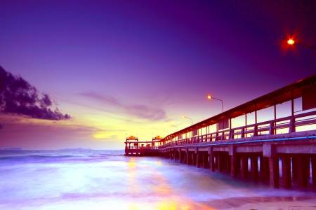 LIGHTED BRIDGE - sky, beach, clouds, samui island, thailand, sea, bridge, lights