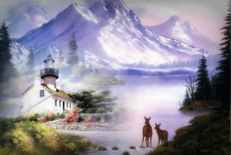 Majestic paradise - Mountain, Lighthouse, nature, Deer