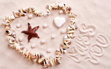 Seashell Heart - seashells, sand, heart