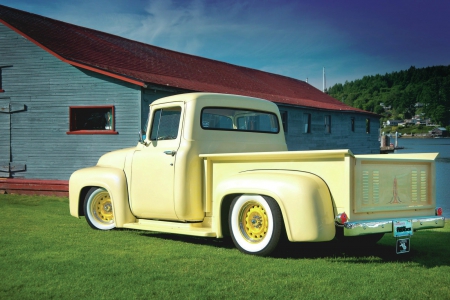 1956-Ford-F 100 - classic, yellow, whitewalls, truck