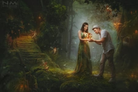 Wild Forest - woman, girl, people, female, fantasy, nature, art, forest, pretty, beautiful, boy, digital, friends