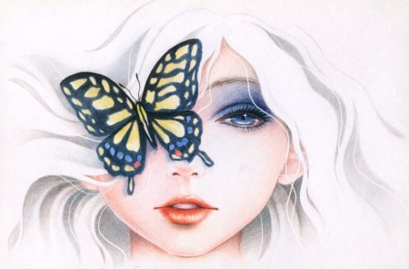 Butterfly Girl - butterfly, abstract, girl, fantasy