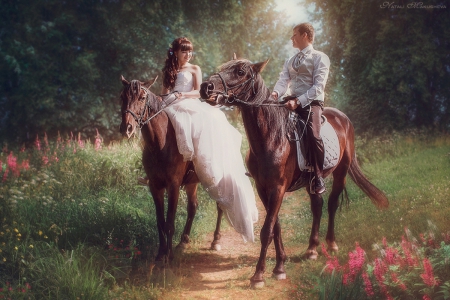 Couples - horse, couples, lady, fantasy, man