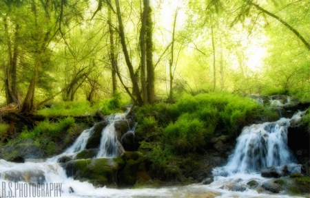 Waterfalls - nature, green, lake, waterfall